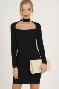 Rebellious Fashion Black Cut Out Choker Bodycon Dress - Tink
