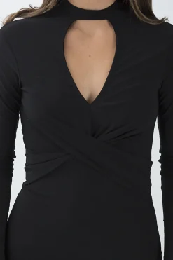 Rebellious Fashion Black Cut Out Choker Cross Over Bodycon Dress - Toula