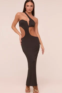 Rebellious Fashion Black Cut Out Detail Bandeau Maxi Dress - Valerie
