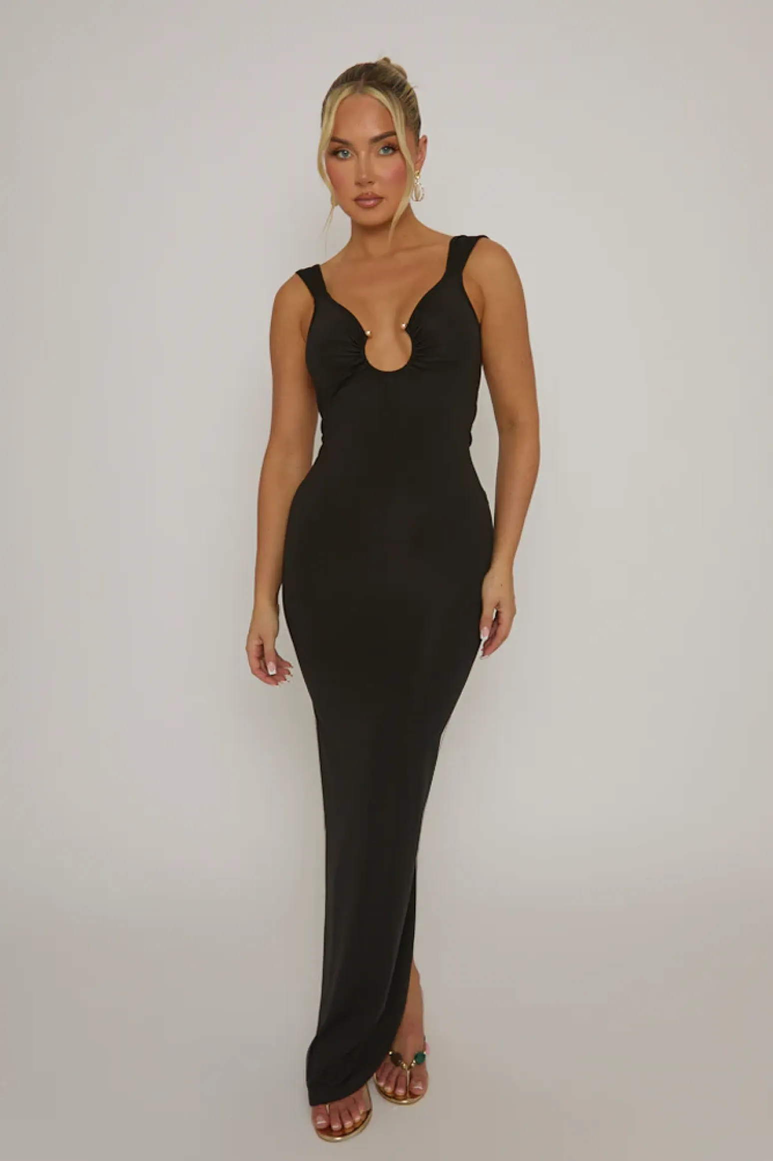 Rebellious Fashion Black Cut Out Plunge Back Maxi Dress - Caterina
