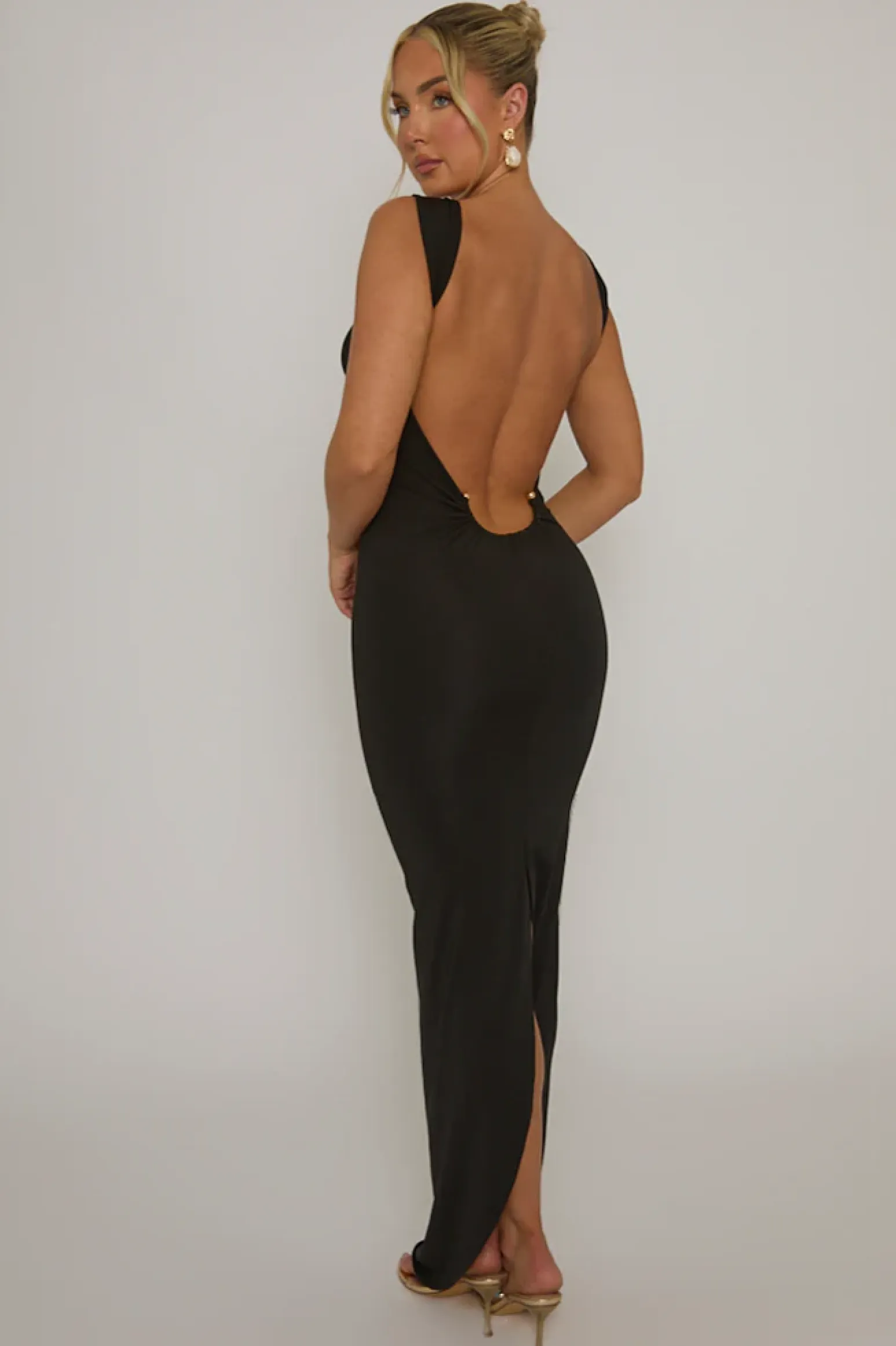 Rebellious Fashion Black Cut Out Plunge Back Maxi Dress - Caterina