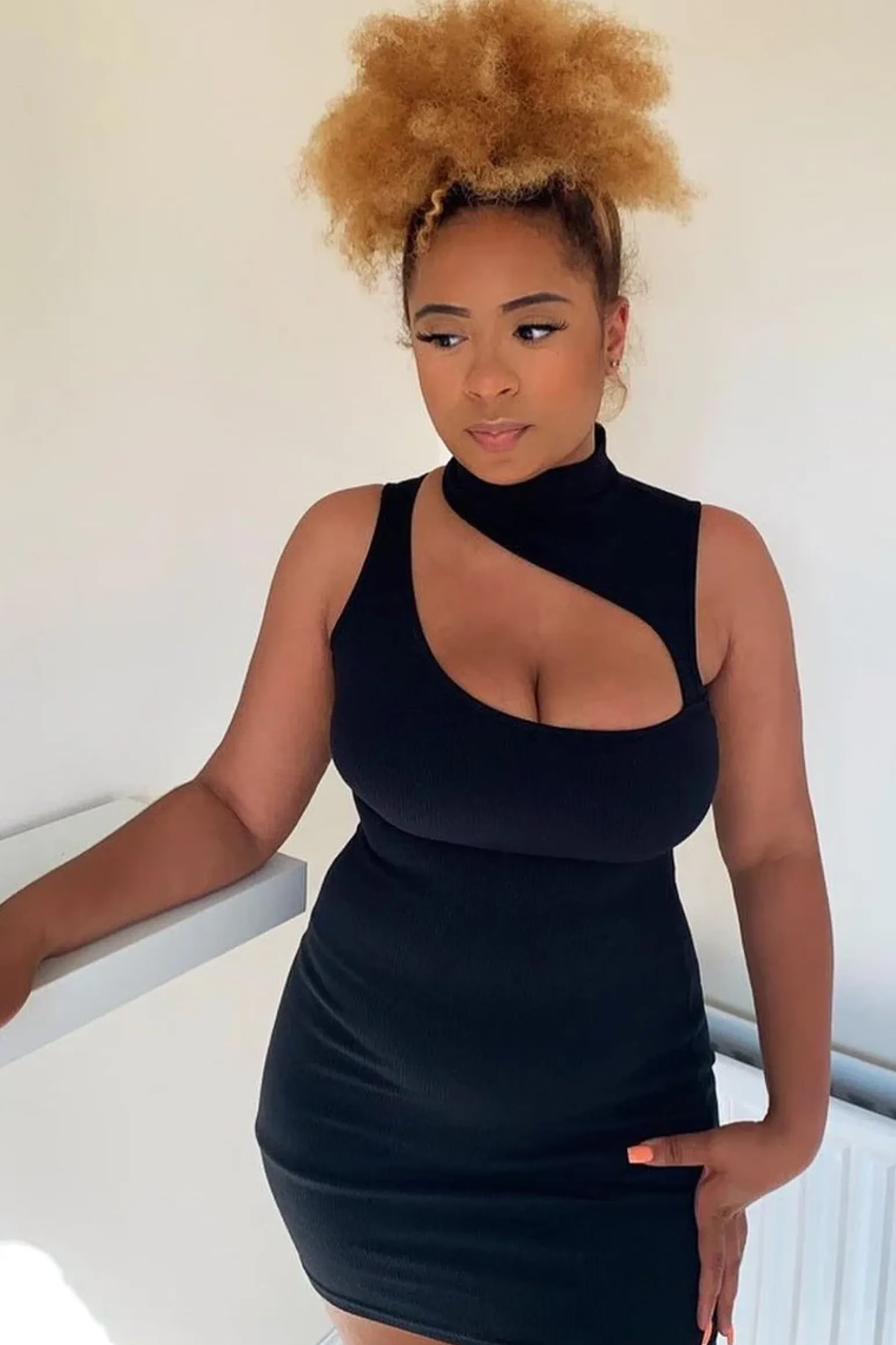 Rebellious Fashion Black Cut Out Rib High Neck Dress - Edyn