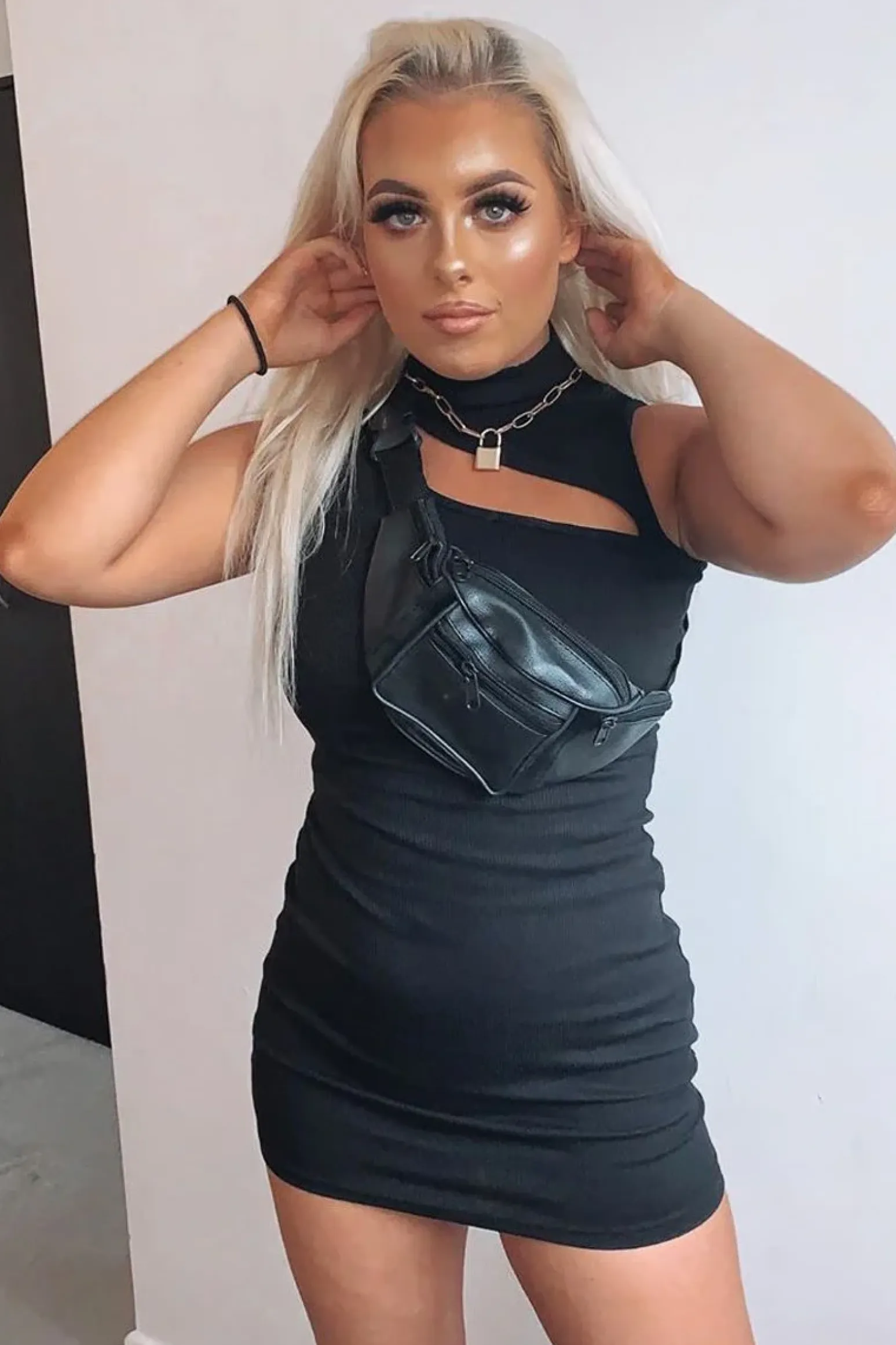 Rebellious Fashion Black Cut Out Rib High Neck Dress - Edyn