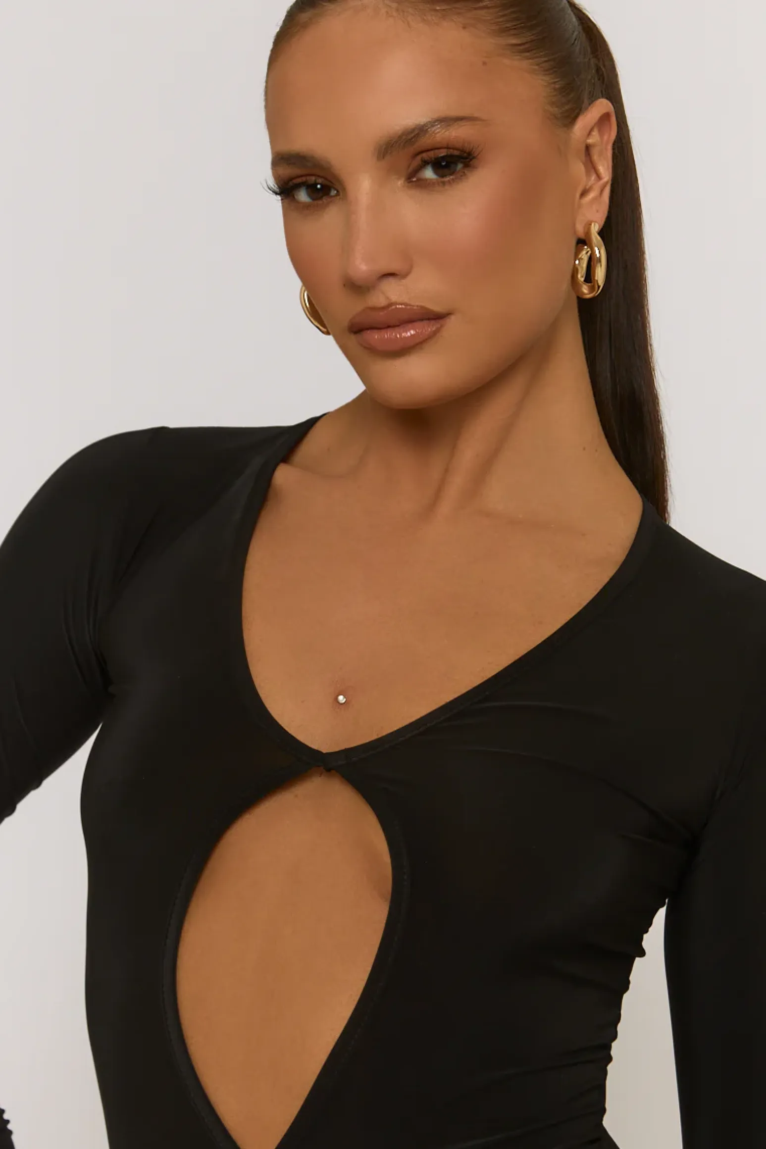 Rebellious Fashion Black Cut Out Ruched Front Mini Dress - Venetia