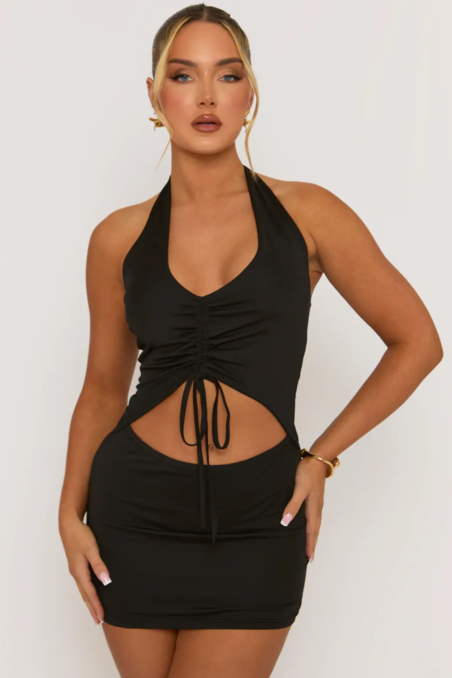 Rebellious Fashion Black Cut Out Ruched Mini Dress - Anya