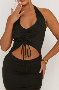 Rebellious Fashion Black Cut Out Ruched Mini Dress - Anya