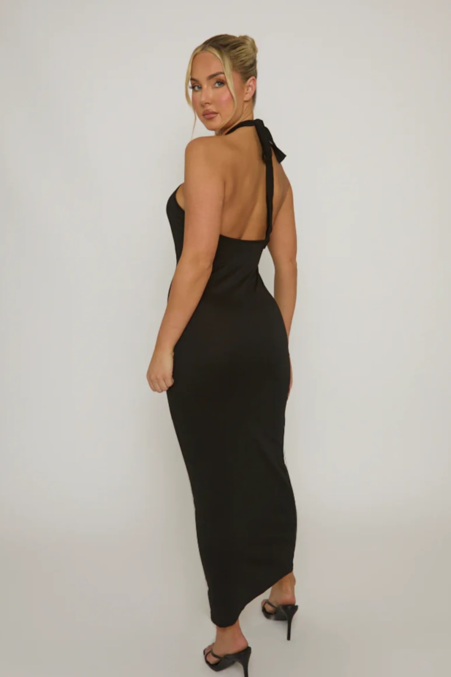 Rebellious Fashion Black Cut Out Shell Trim Halter Maxi Dress - Audrey