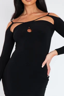 Rebellious Fashion Black Cut Out Shoulders Slinky Mini Dress - Selena