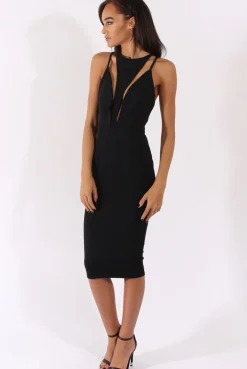 Rebellious Fashion Black Cut Out Strappy Midi Dress - Lotus