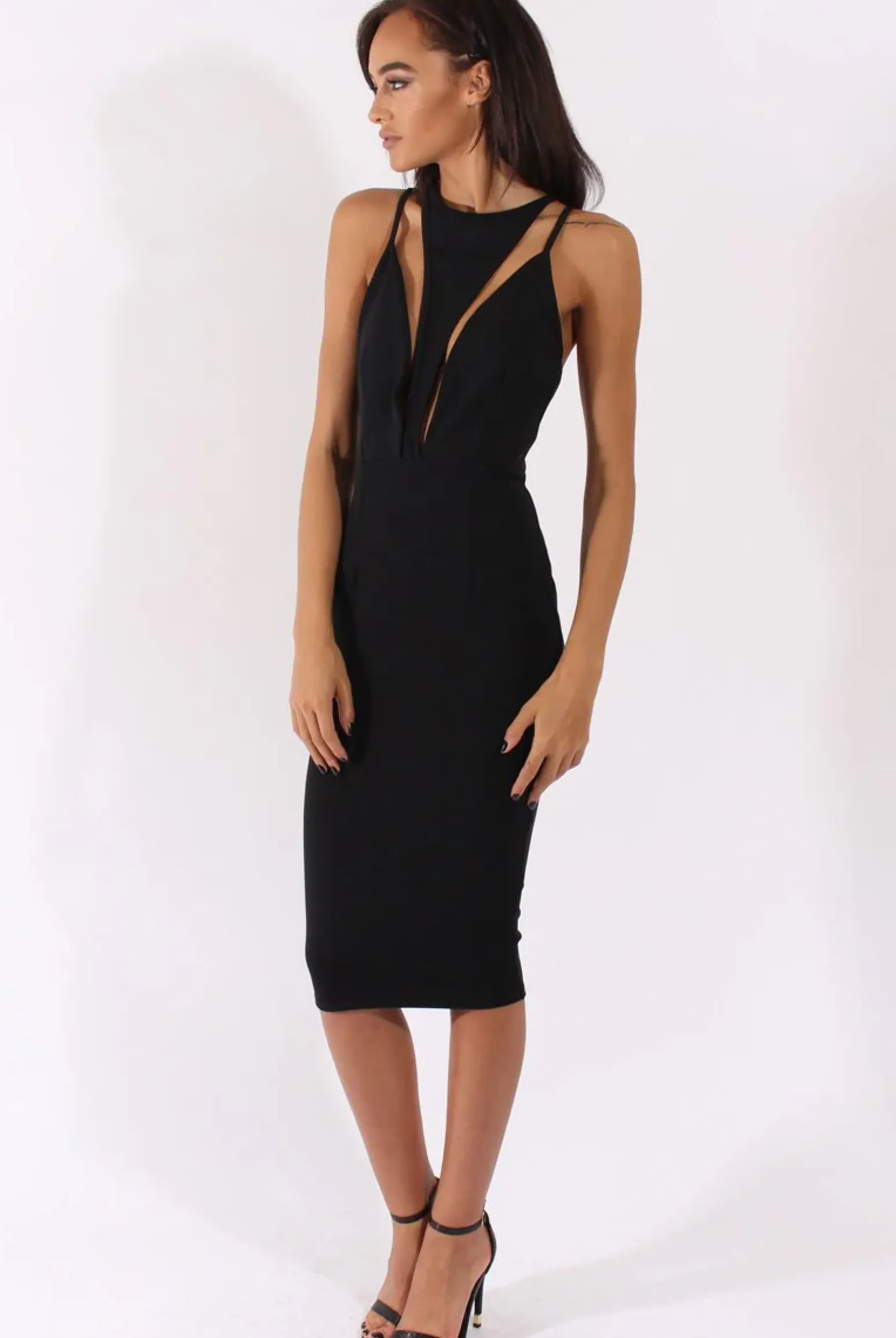 Rebellious Fashion Black Cut Out Strappy Midi Dress - Lotus