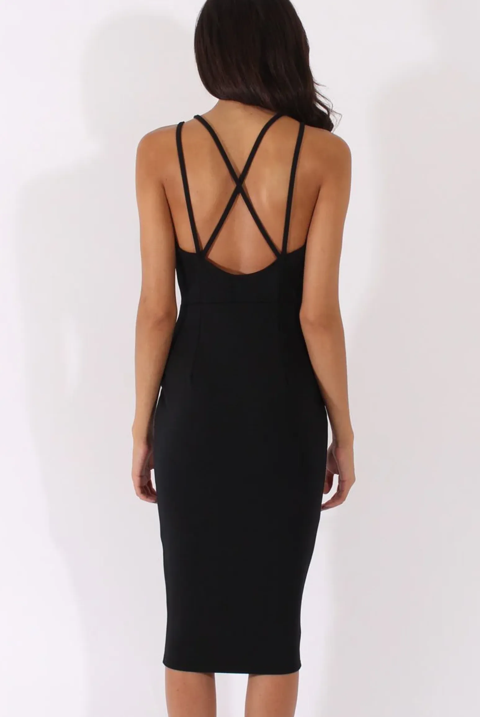 Rebellious Fashion Black Cut Out Strappy Midi Dress - Lotus