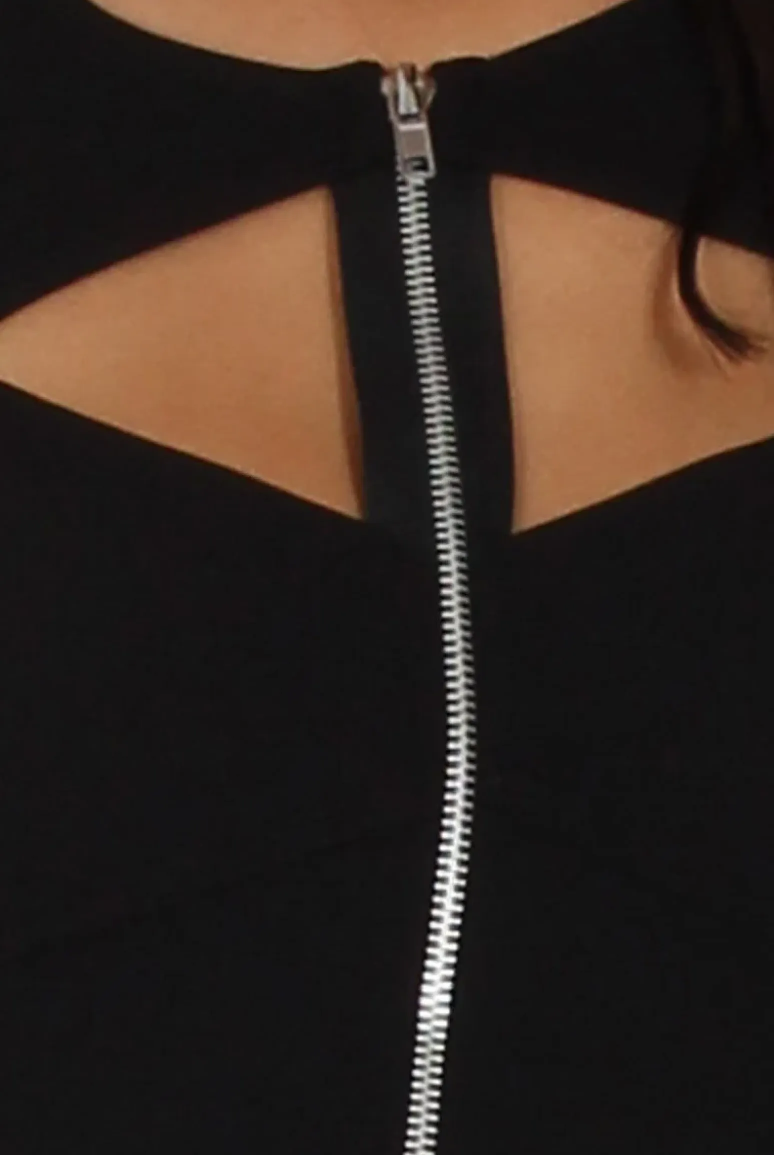 Rebellious Fashion Black Cut Out Zip Detail Dress - Cordelia