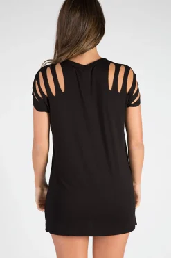 Rebellious Fashion Black Distressed America Love Angel Graphic T-Shirt Dress - Skyler