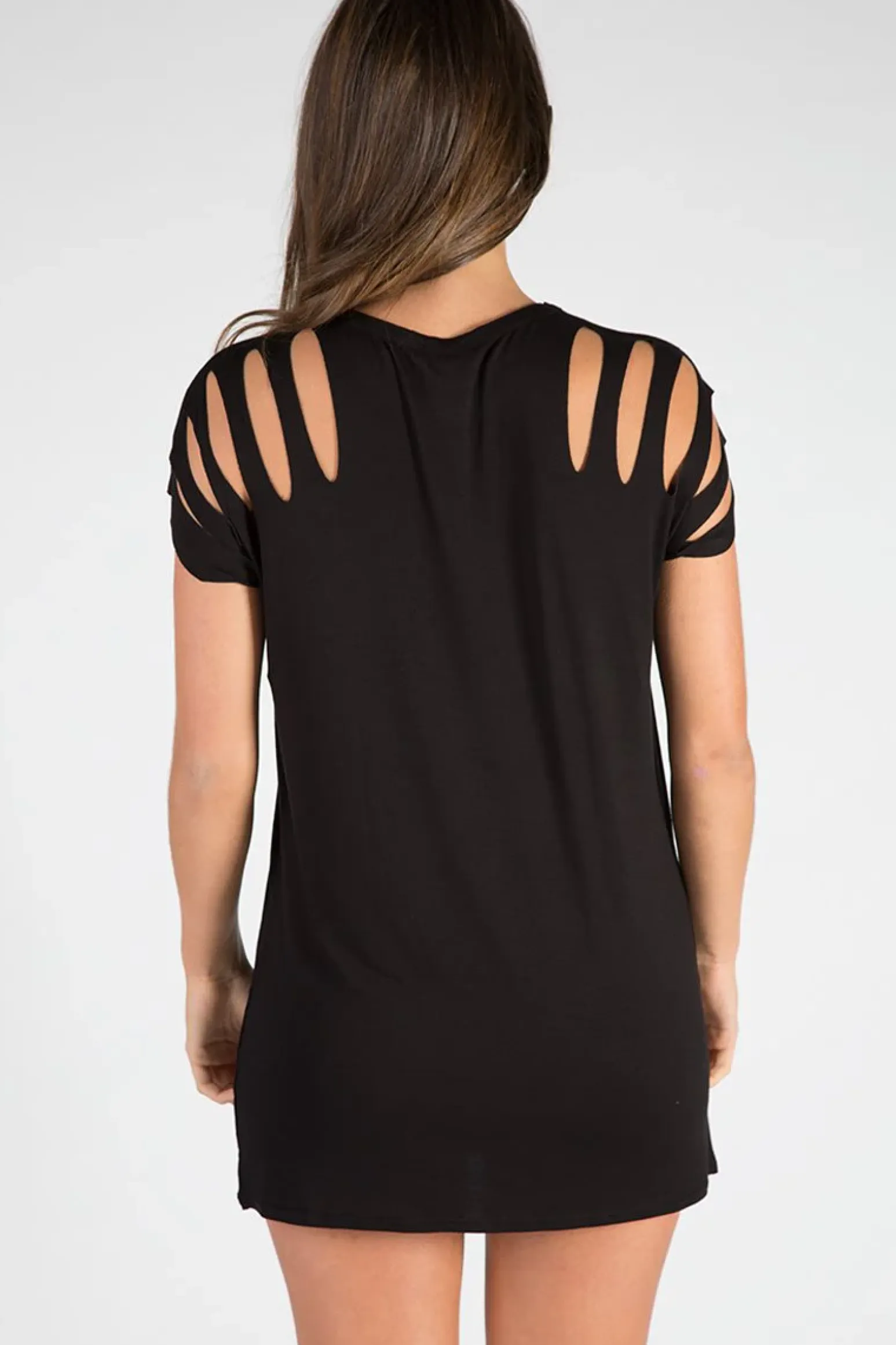Rebellious Fashion Black Distressed America Love Angel Graphic T-Shirt Dress - Skyler