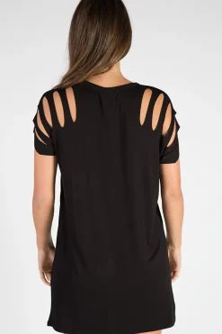 Rebellious Fashion Black Distressed Breathe Graphic T Shirt Dress - Madeline