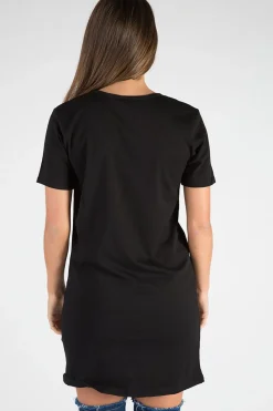 Rebellious Fashion Black Distressed Detail Vintage Design T Shirt Dress - Maisie