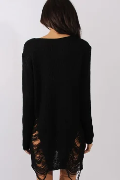 Rebellious Fashion Black Distressed Jumper Dress - Kim