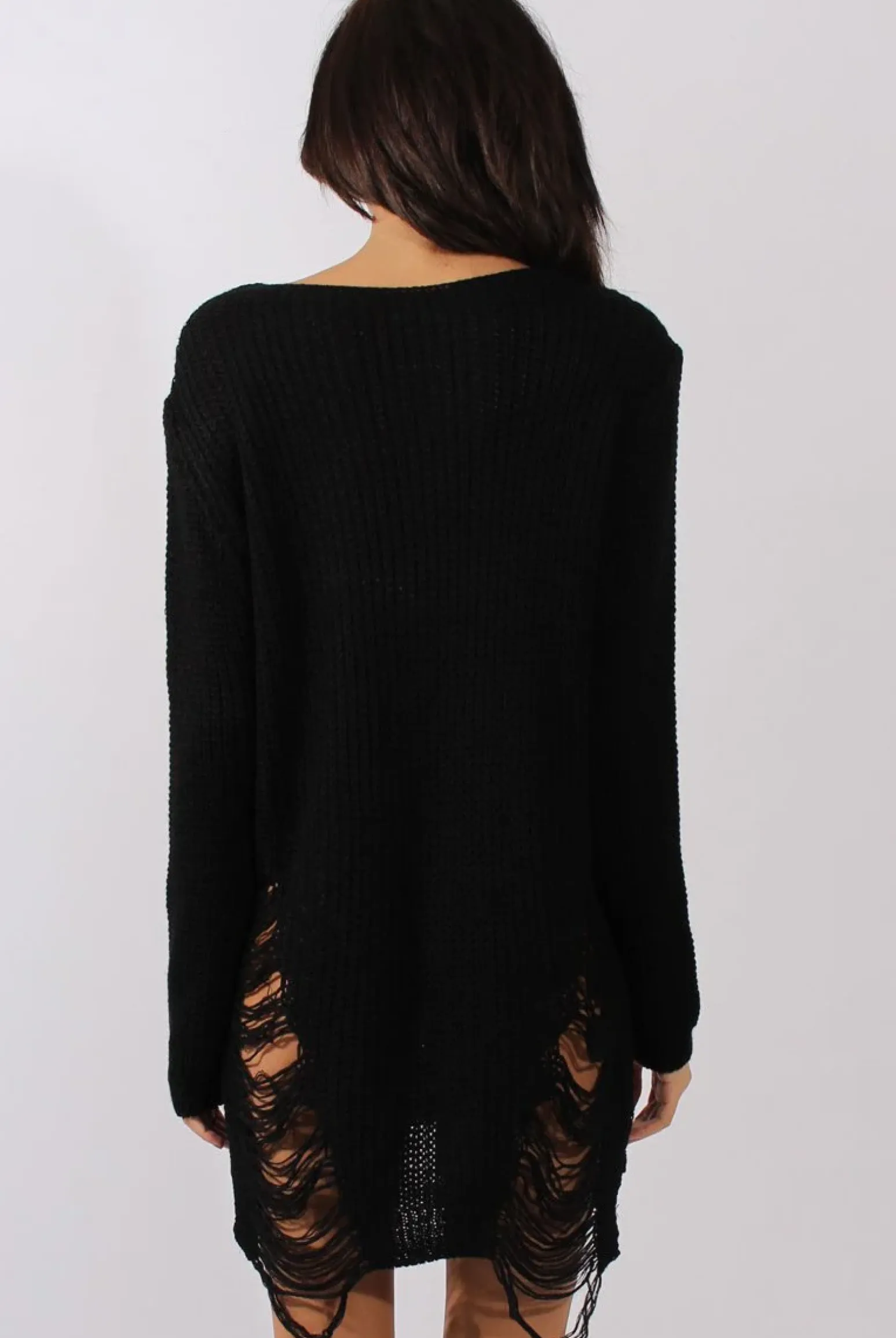 Rebellious Fashion Black Distressed Jumper Dress - Kim
