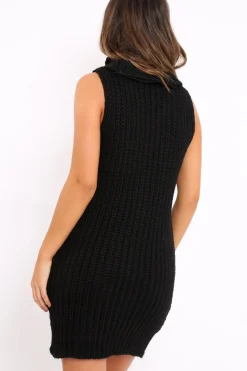 Rebellious Fashion Black Distressed Turtleneck Jumper Dress - Jenni