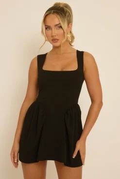 Rebellious Fashion Black Drop Waist Mini Dress - Sandi