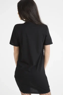 Rebellious Fashion Black Eagle Print Cut Out Pin T-Shirt Dress - Thea