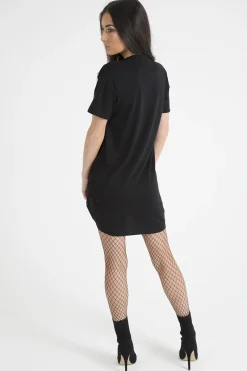 Rebellious Fashion Black Eagle Print Cut Out Pin T-Shirt Dress - Thea