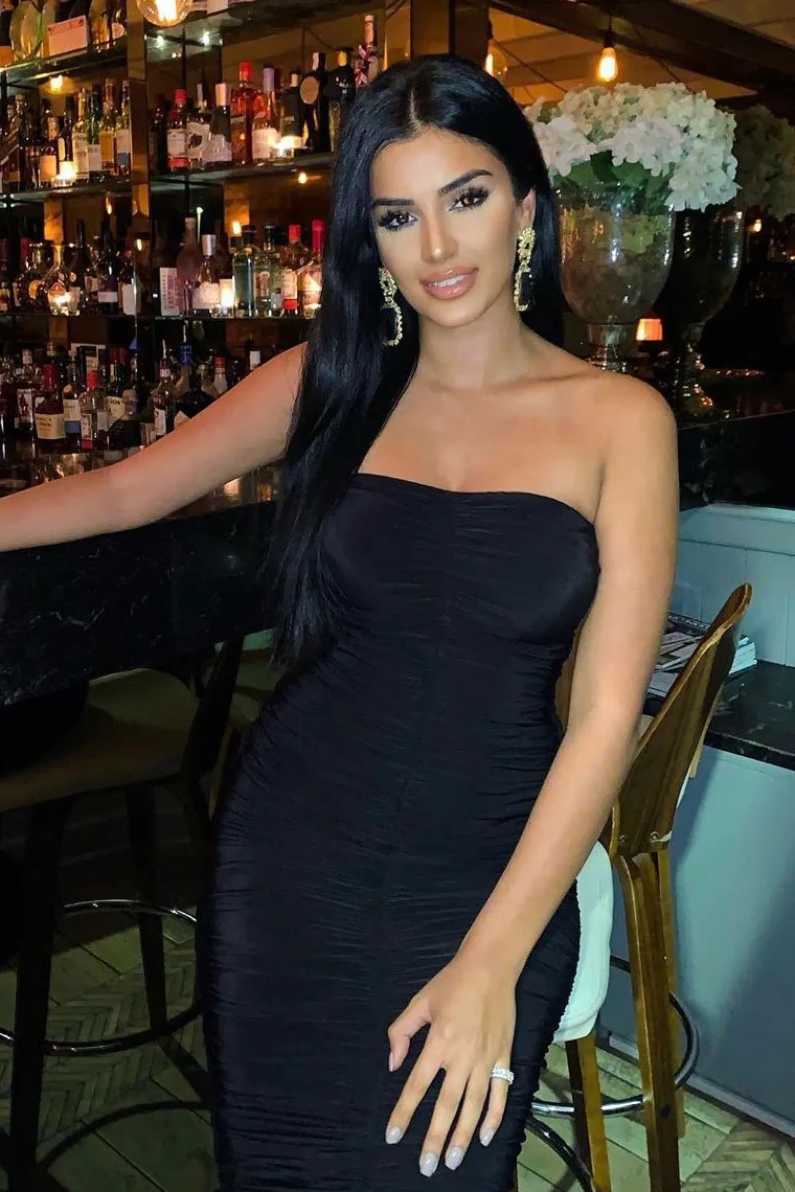 Rebellious Fashion Black Extreme Ruched Slinky Midi Dress - Kaja