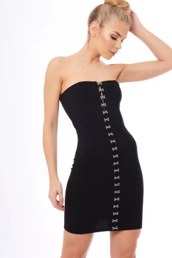 Rebellious Fashion Black Eyelet Front Bandeau Mini Dress - Kayla
