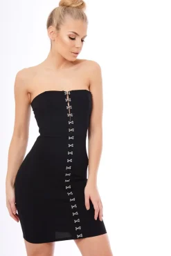 Rebellious Fashion Black Eyelet Front Bandeau Mini Dress - Kayla