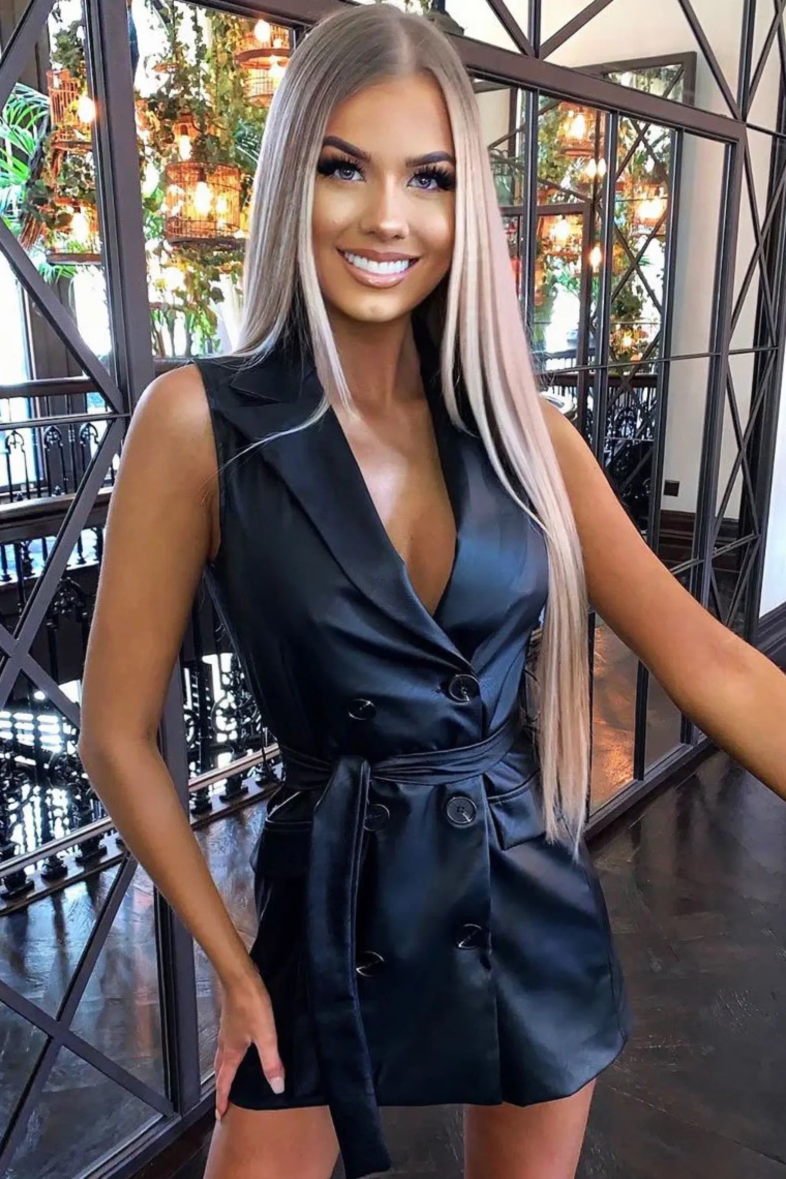 Rebellious Fashion Black Faux Leather Blazer Dress - Derri