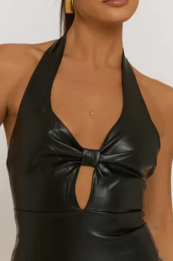 Rebellious Fashion Black Faux Leather Cut Out Bodycon Mini Dress - Ruth