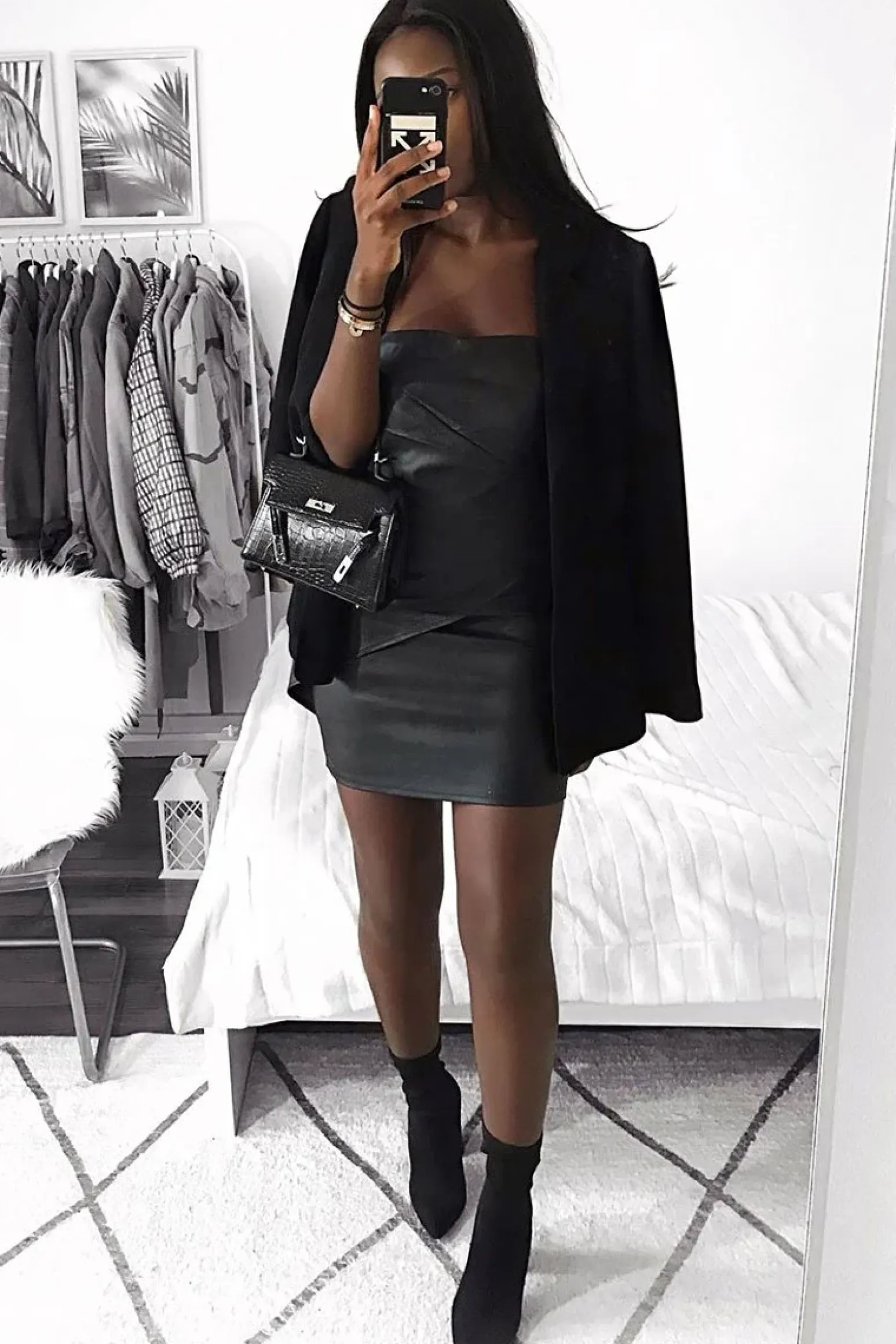 Rebellious Fashion Black Faux Leather Strapless Dress - Karah