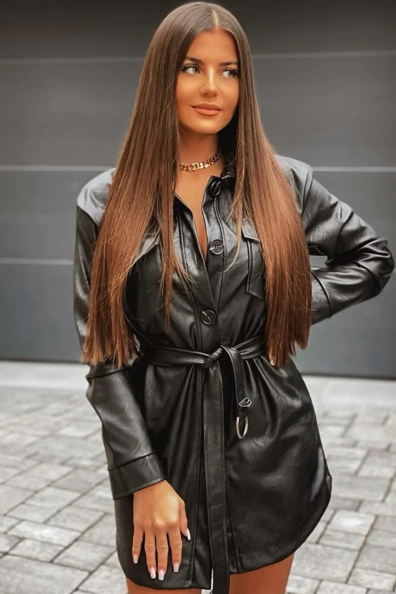 Rebellious Fashion Black Faux Leather Utility Shirt Dress - Hailey