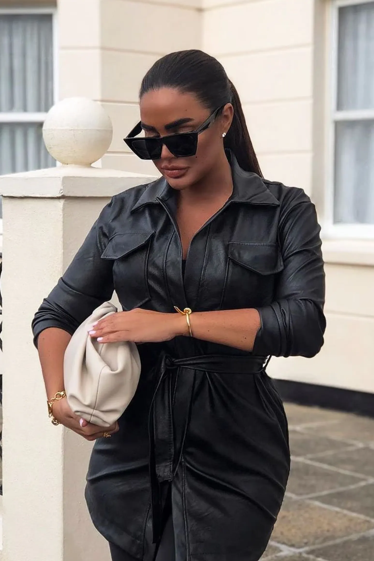 Rebellious Fashion Black Faux Leather Utility Shirt Dress - Hailey