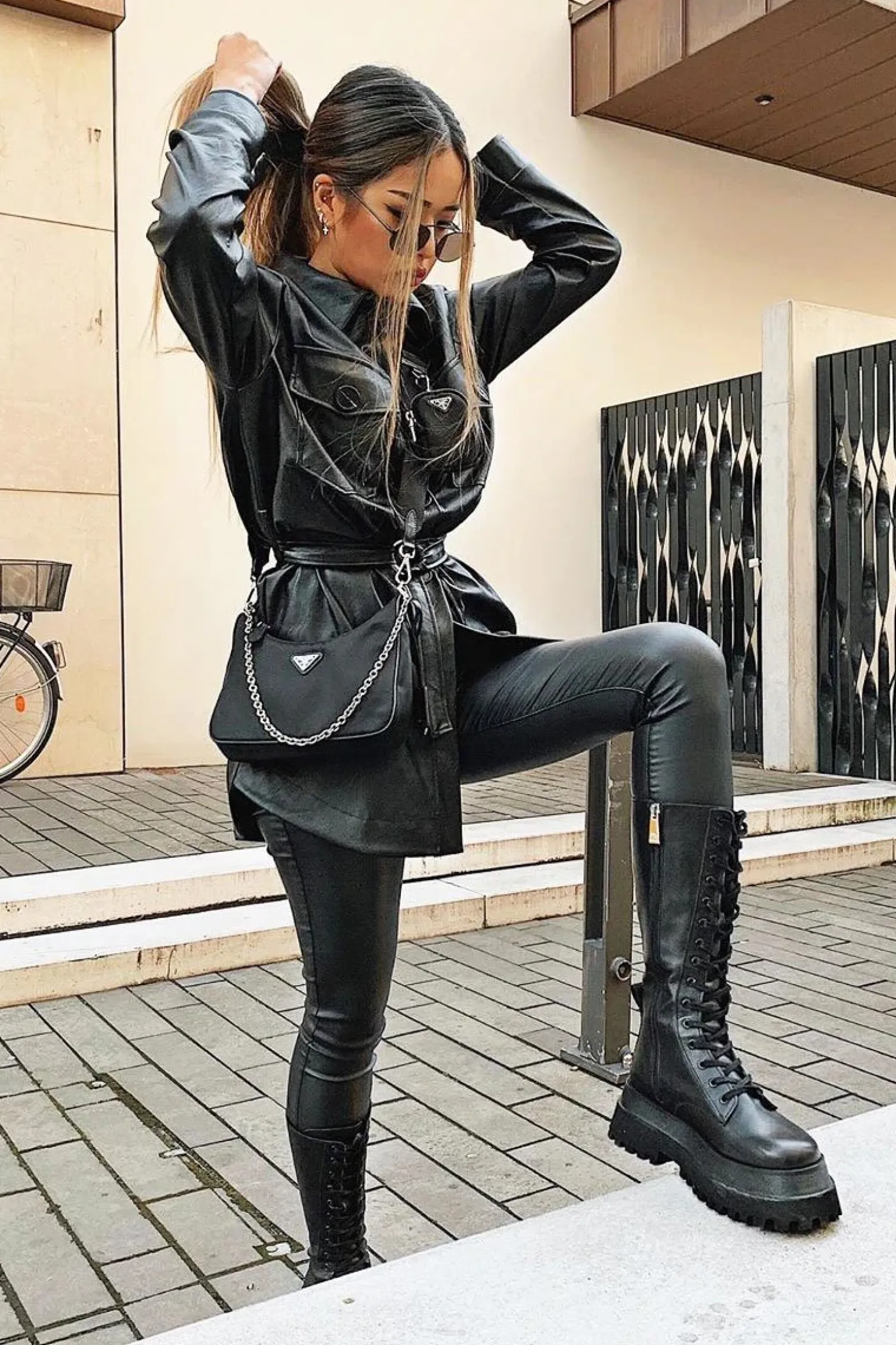 Rebellious Fashion Black Faux Leather Utility Shirt Dress - Hailey