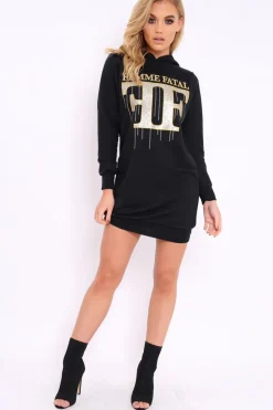 Rebellious Fashion Black Femme Fatal Hooded Dress - Ivanna