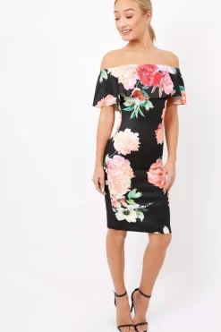 Rebellious Fashion Black Floral Bardot dress - Martina