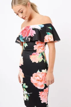 Rebellious Fashion Black Floral Bardot dress - Martina