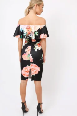 Rebellious Fashion Black Floral Bardot dress - Martina