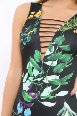 Rebellious Fashion Black Floral Bodycon Mini Dress - Makayla