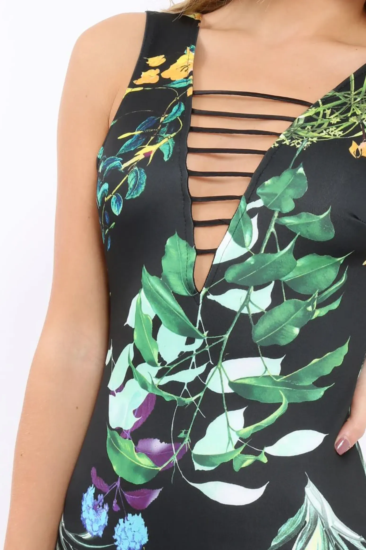 Rebellious Fashion Black Floral Bodycon Mini Dress - Makayla