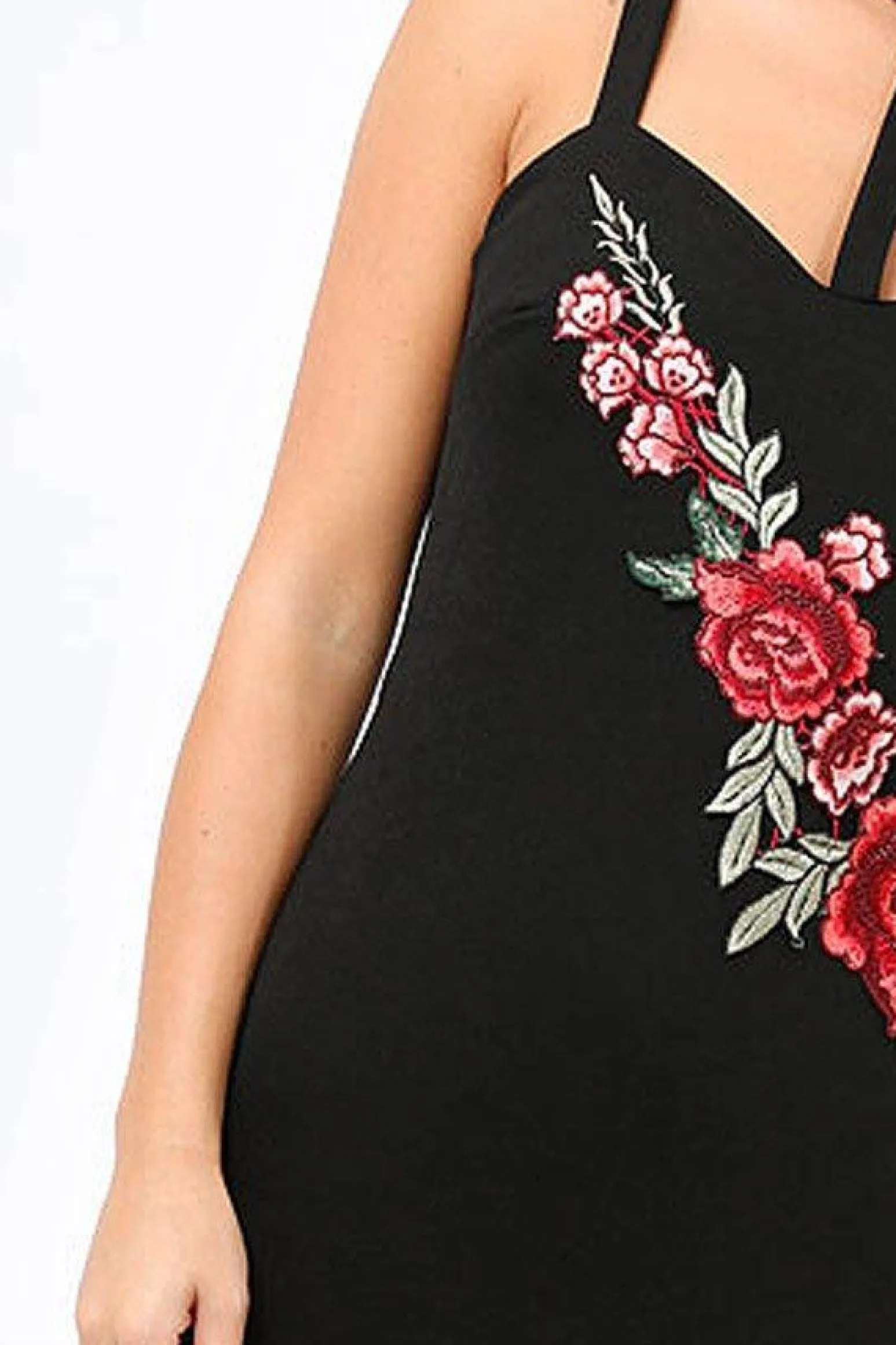 Rebellious Fashion Black Floral Embroidered Choker Dress - Fawn