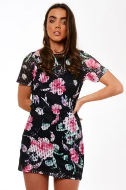 Rebellious Fashion Black Floral Spot Dress - Betsy