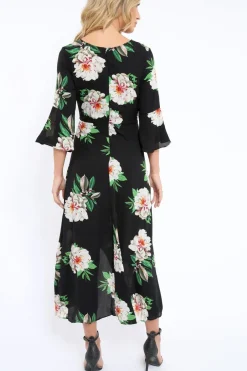 Rebellious Fashion Black Floral Wrap Dress - Adley
