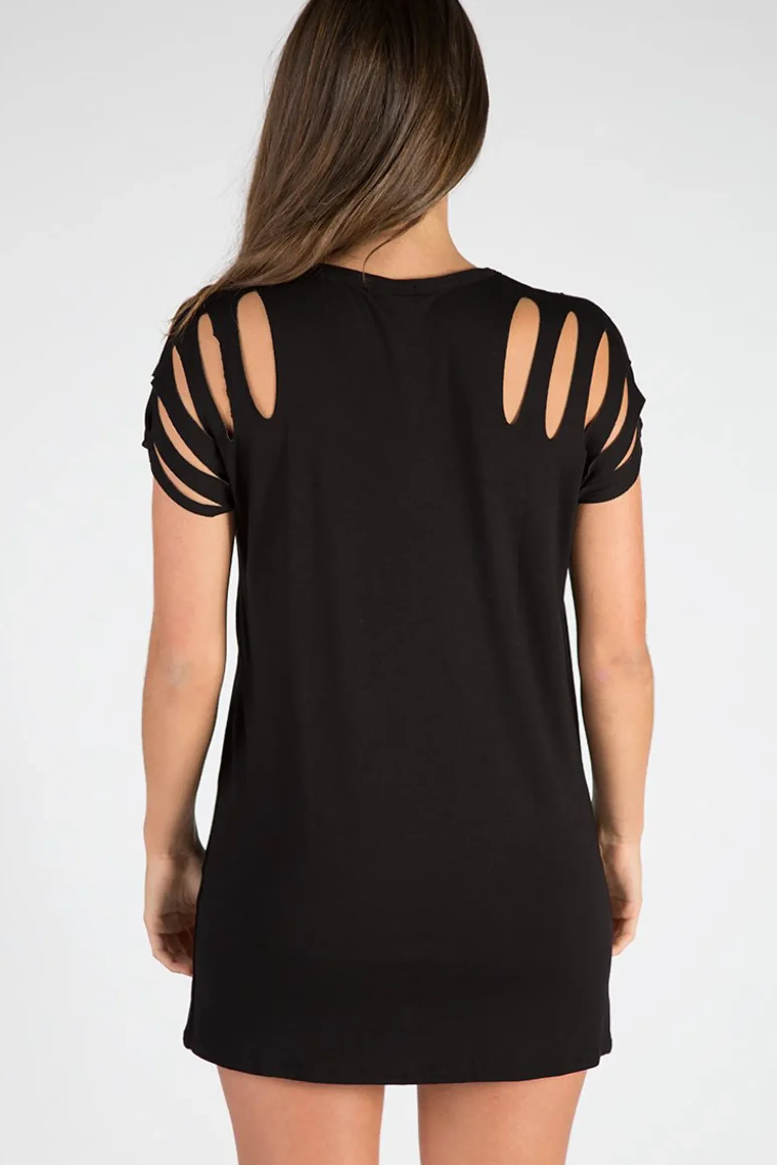 Rebellious Fashion Black Forever Flying High Distressed T-Shirt Dress - Reiley