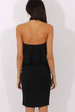 Rebellious Fashion Black Frill Choker Midi Dress - Angela