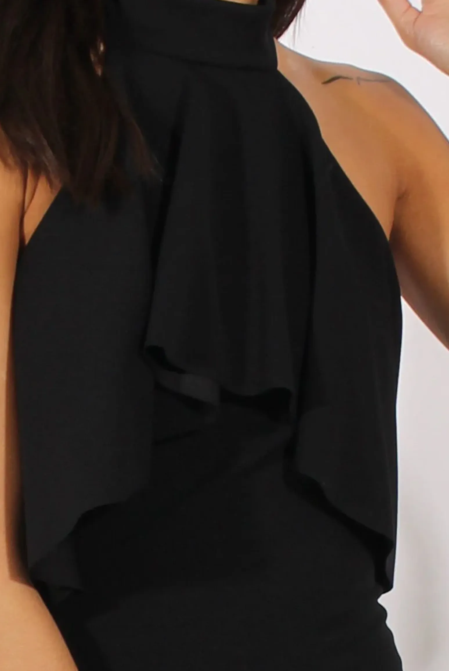 Rebellious Fashion Black Frill Choker Midi Dress - Angela