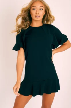 Rebellious Fashion Black Frill Detail Peplum Dress - Birda