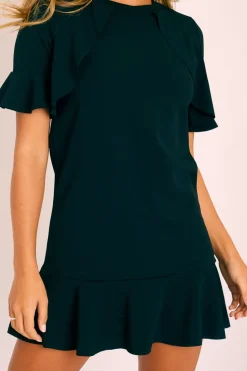 Rebellious Fashion Black Frill Detail Peplum Dress - Birda
