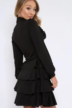 Rebellious Fashion Black Frill Tie Bow Dress - Sania